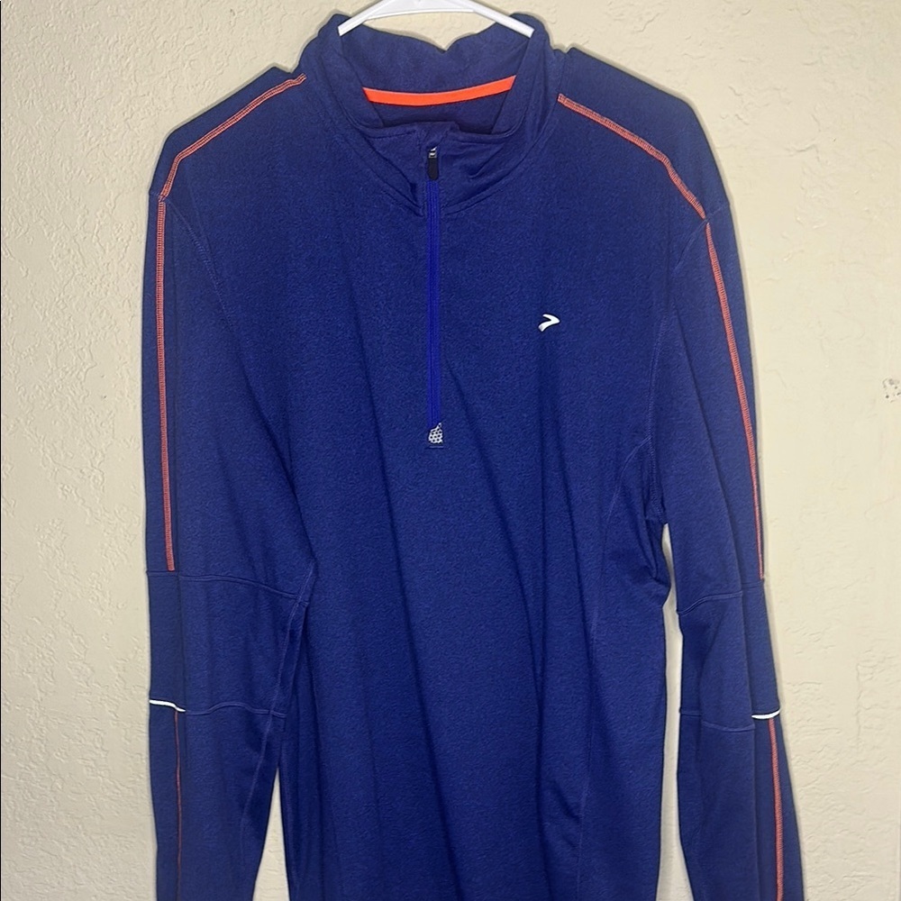 Brooks Blue Quarter-Zip Pullover with Orange Accents
